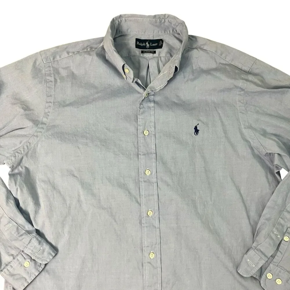 Ralph Lauren Dress Shirt Mens 16.5 34-35 Blue Classic Fit Button‎ Down RN 41381